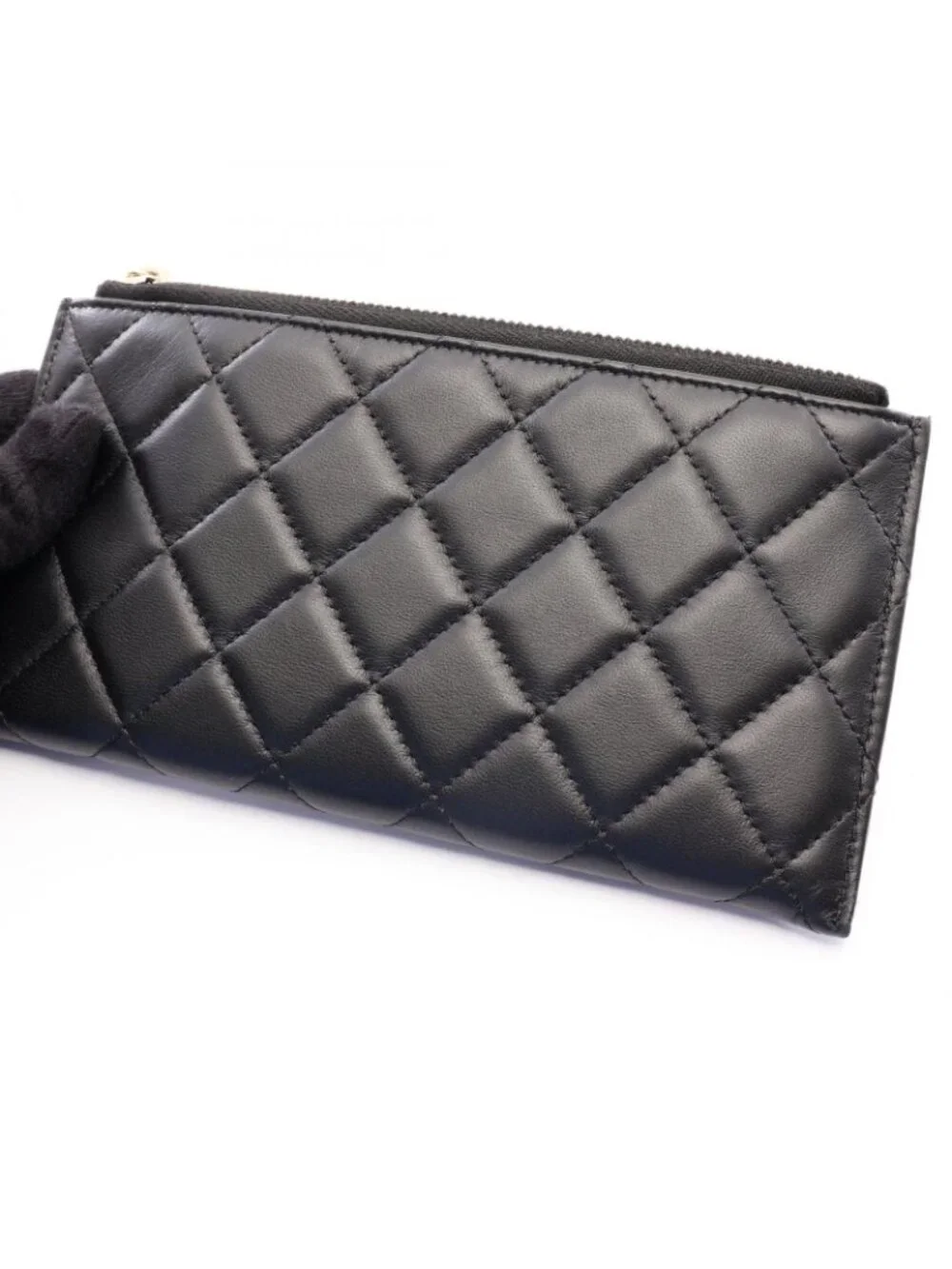 Chanel Pouch Quilted Black Lambskin Slim Wallet